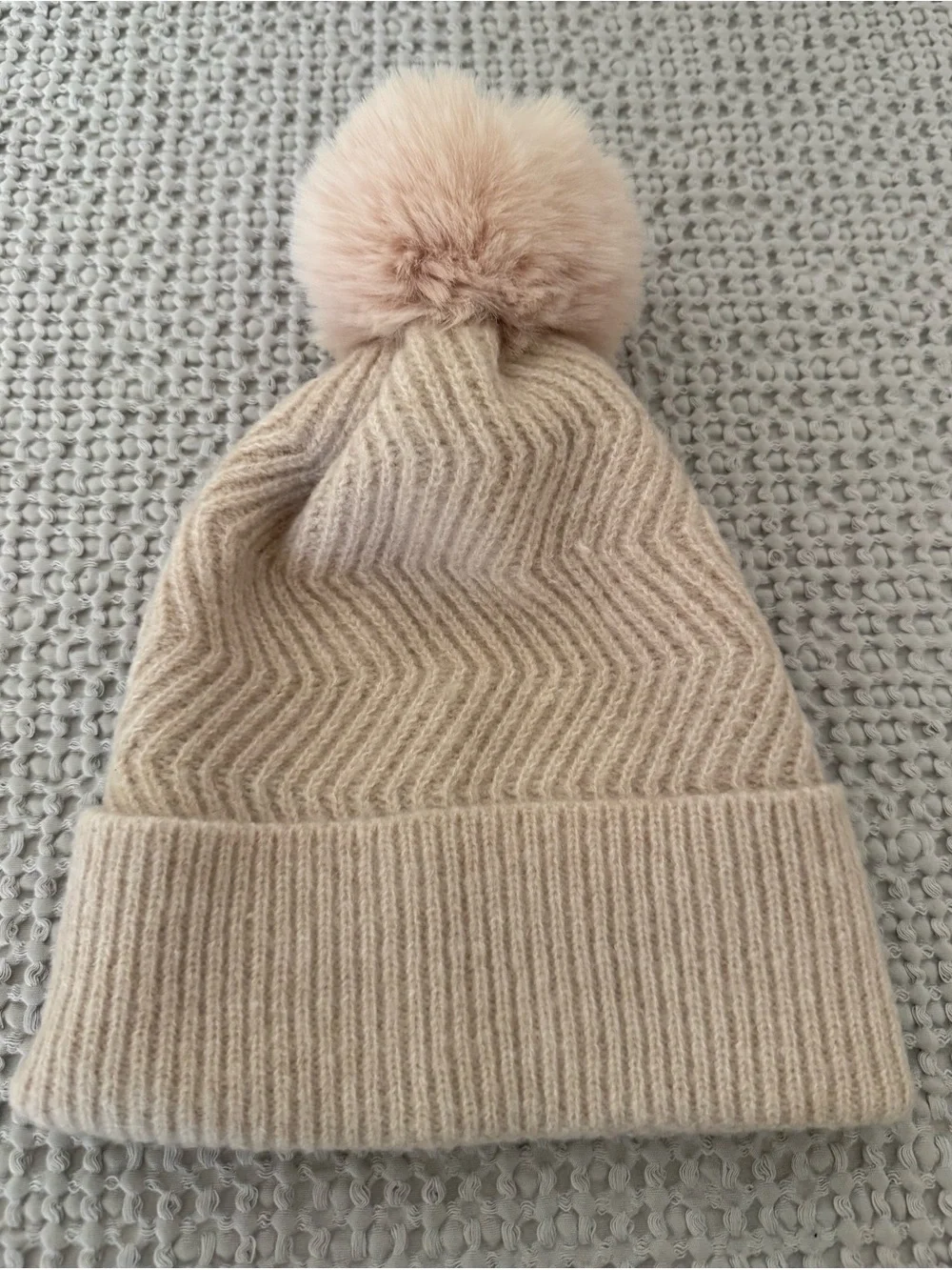 Vince Camuto Beige Pom-Pom Knit Beanie women’s